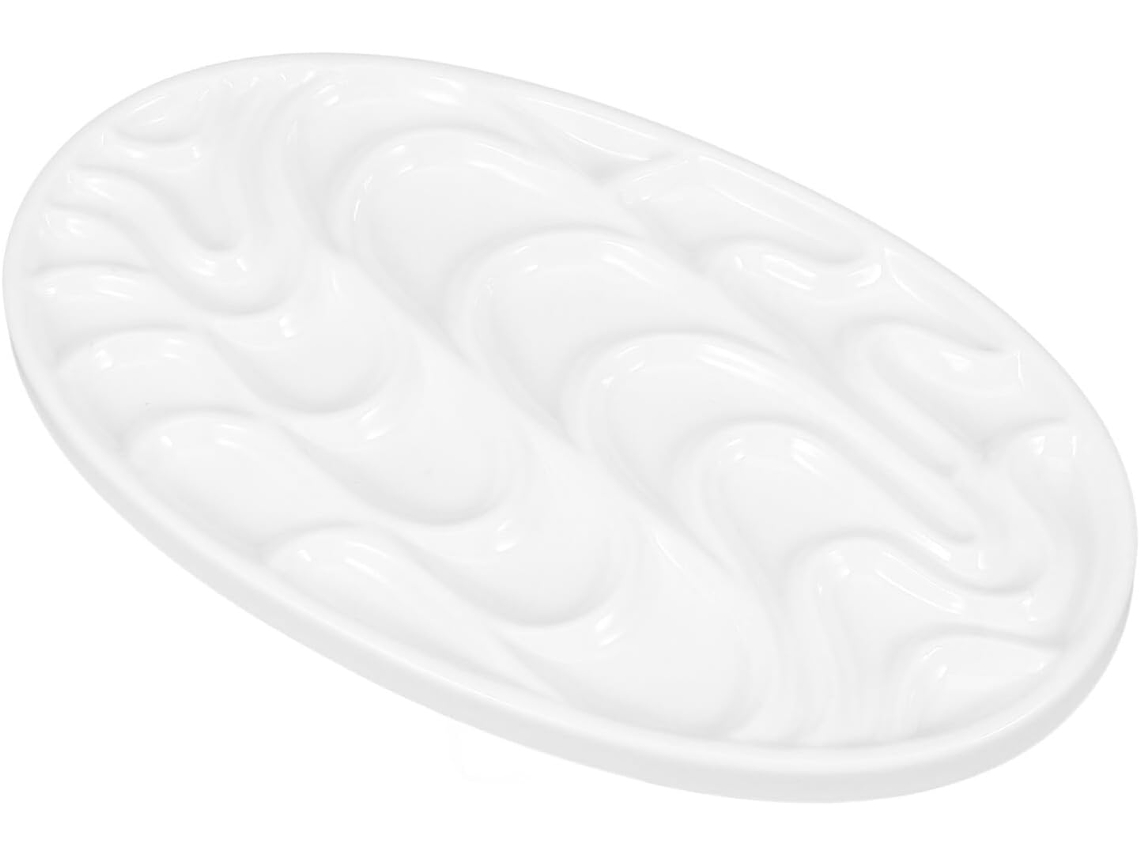Paleta Ovalada Para Acuarela. Imitación De Cerámica Blanca