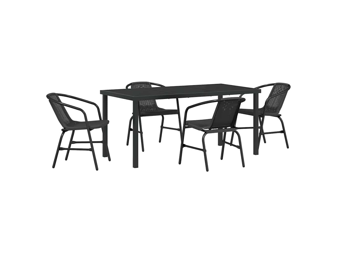 Conjunto De Comedor De Jardín 5 Uds | Mueble De Jardín Negro