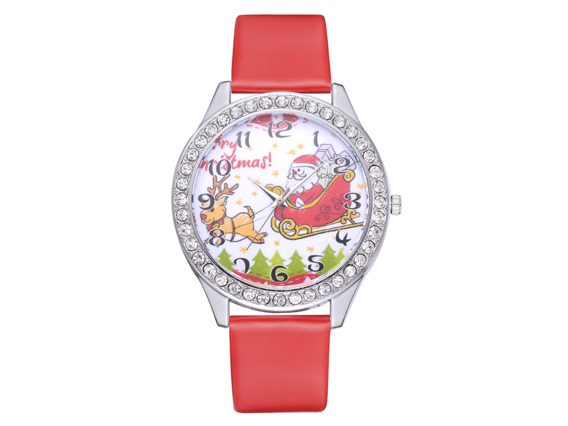 Reloj De Pulsera Unisex Informal Con Estampado Navideño, Correa De Pu, Regalo De Navidad Rojo