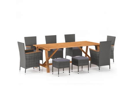 Conjunto 9 de comedor para jardín de VIDAXL gris