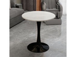Mesa De Centro 70cm - Estilo Moderno De Mediados De Siglo, Tapa Redonda De Mármol - Negro/blanco