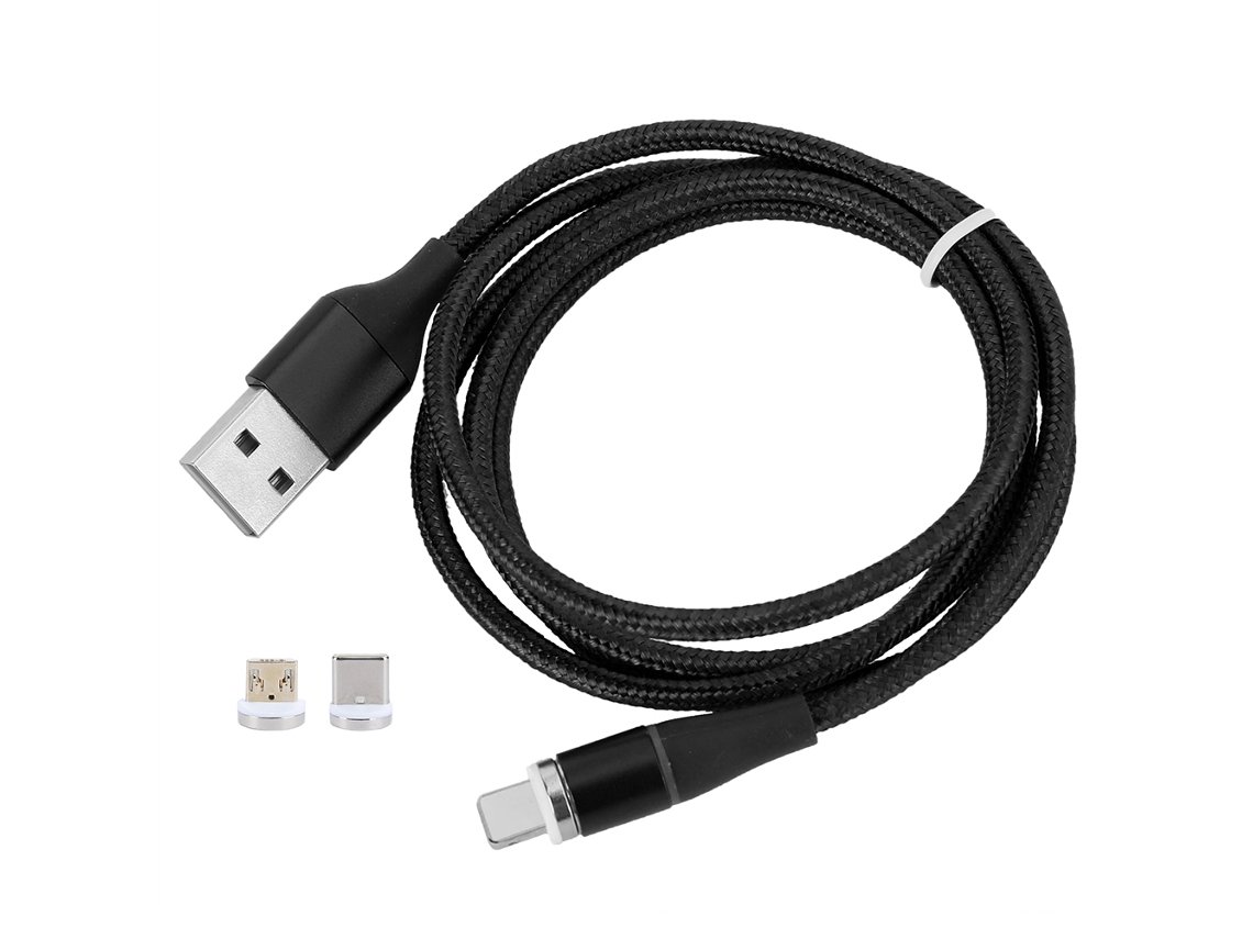 Cable De Carga Magnética (carga Rápida 3-en-1 3a) Cable Creativo De Carga Rápida Magnética Negro