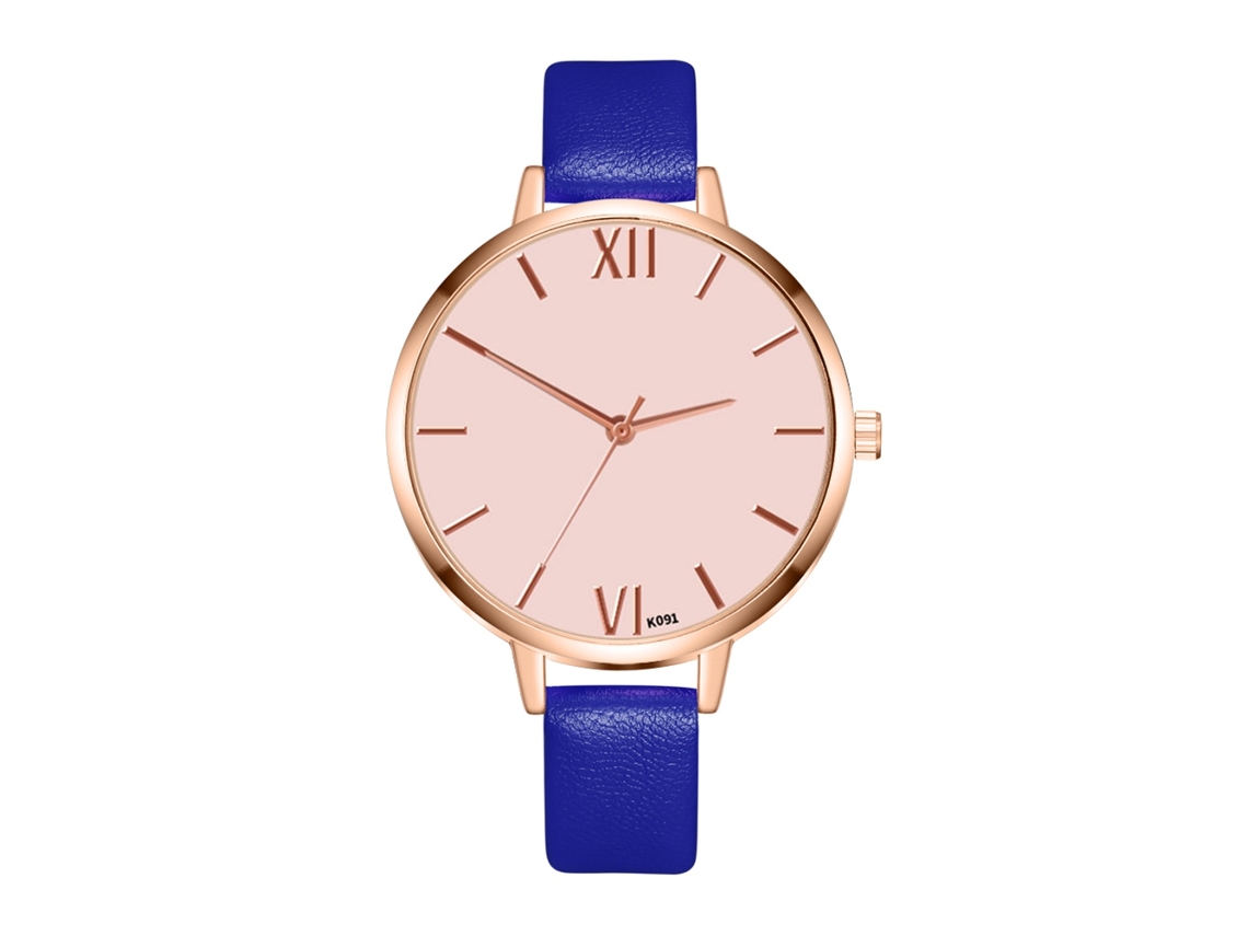 Reloj De Pulsera De Moda Para Mujer En Piel Sintética Con Esfera Redonda Y Movimiento De Cuarzo Azul.