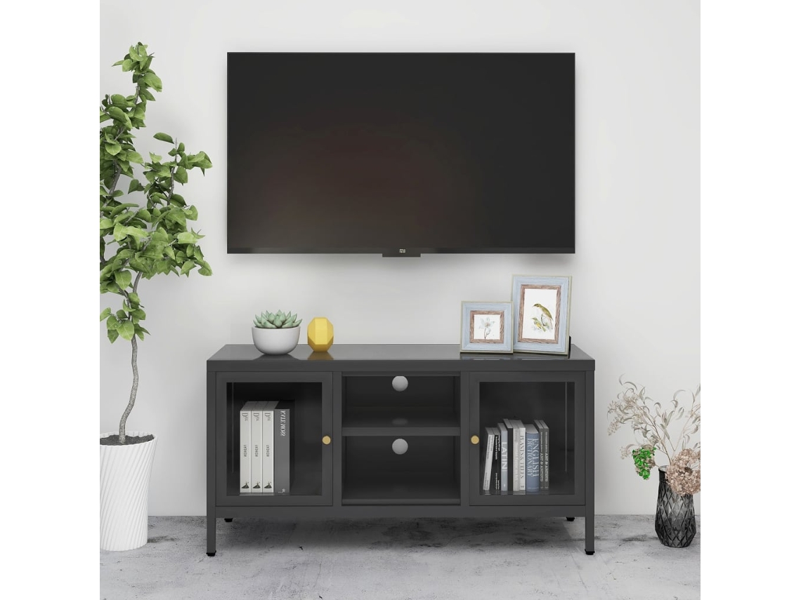 Mueble de Armario Tv 105X35X52 Cm Acero y Cristal Antracita