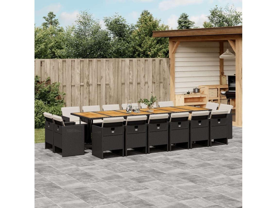 Juego de comedor de jardín DKD Home Decor de 17 piezas con cojines de mimbre negros