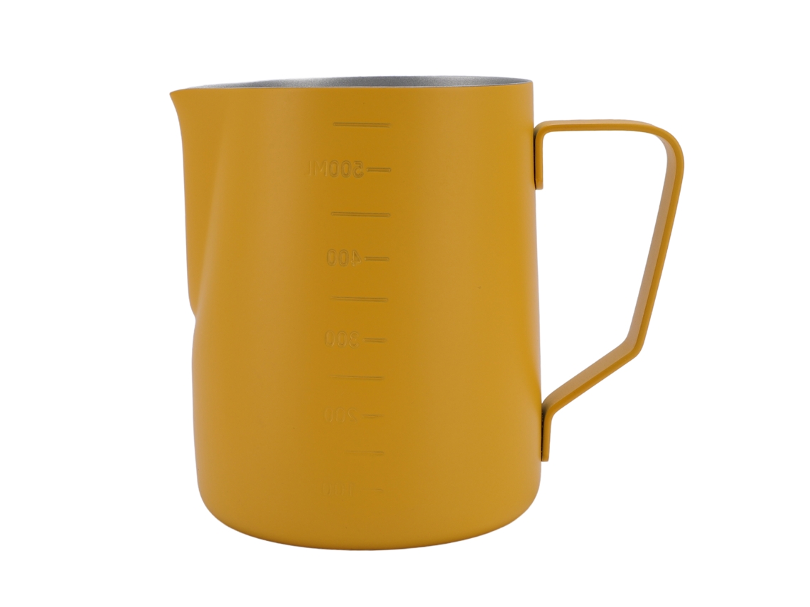 Jarra para espumar leche de acero inoxidable 304, taza amarilla para latte art de 500 ml