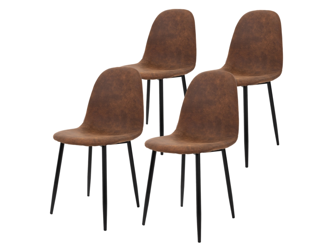 Conjunto De 4 Cadeiras De Sala De Jantar Com Encosto Em Pele Sintética Pu Castanha Com Pernas Metálicas ML-DESIGN