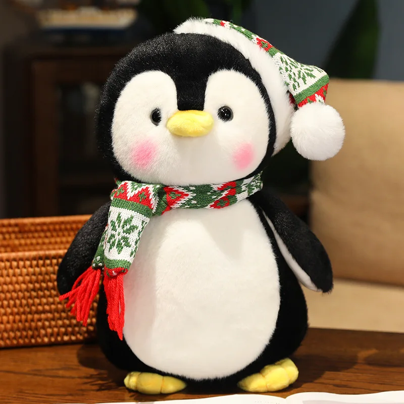 (bufanda Verde De 45 Cm) Lindo Pingüino De Peluche Con Gorro Navideño, Muñeco De Peluche Suave Y Kawaii