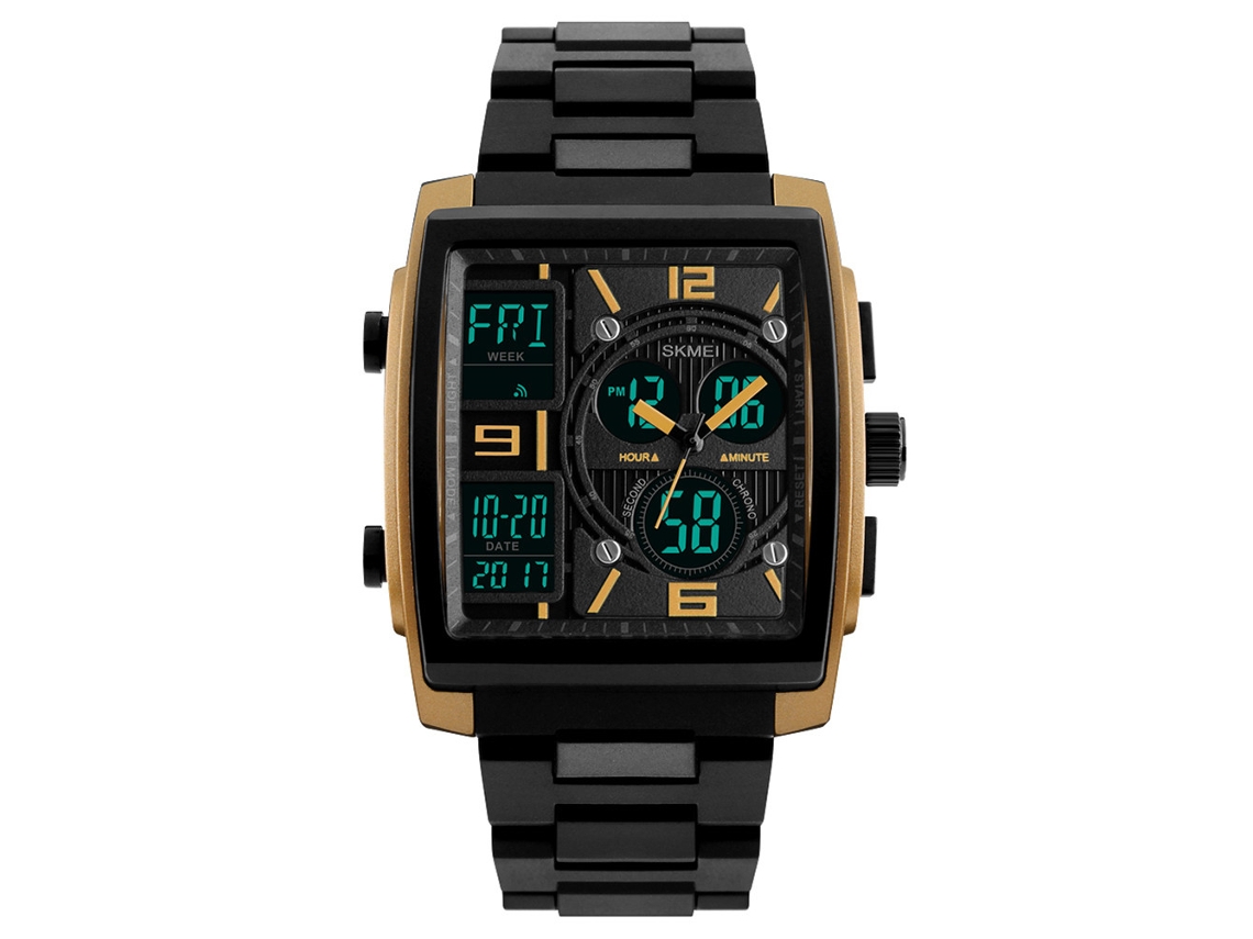 Reloj Hombre Moda Duradero Luminoso 50m Impermeable Reloj Quartz Electrónico Oro