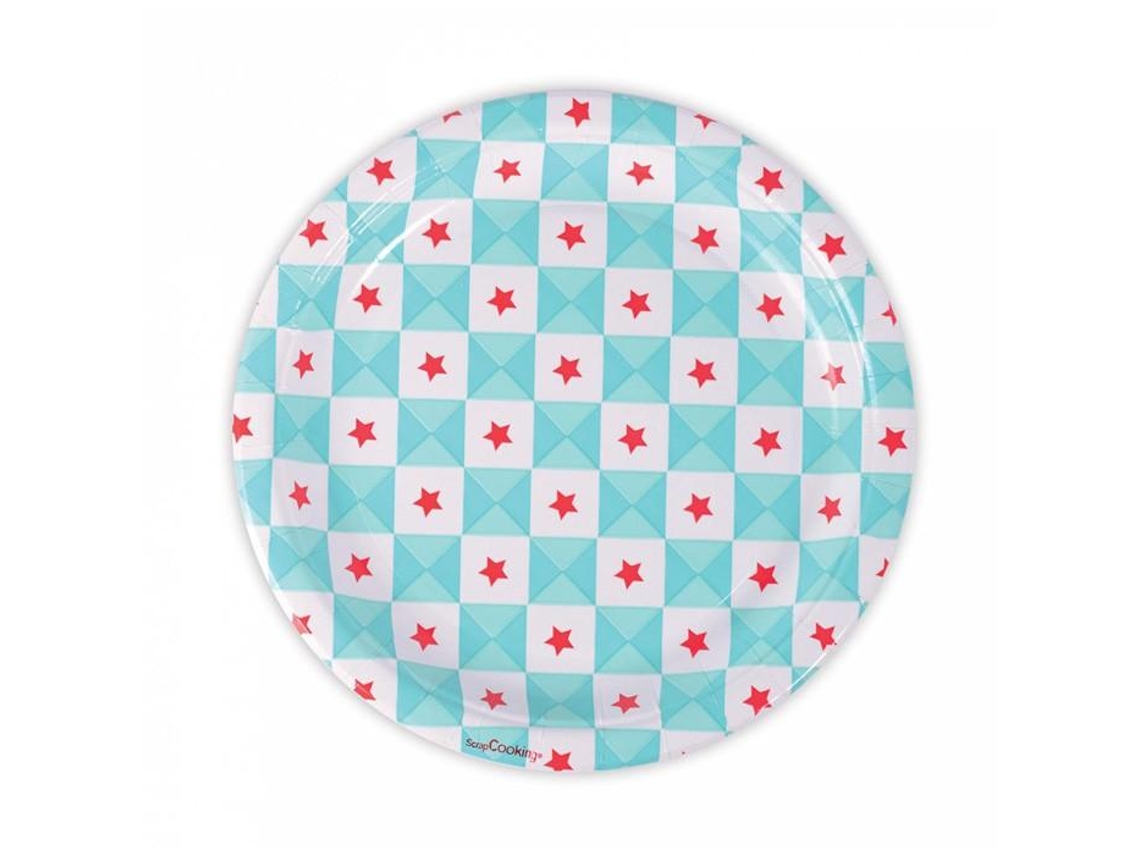 8 Platos De Papel - Geométricos Con Estrellas Azules