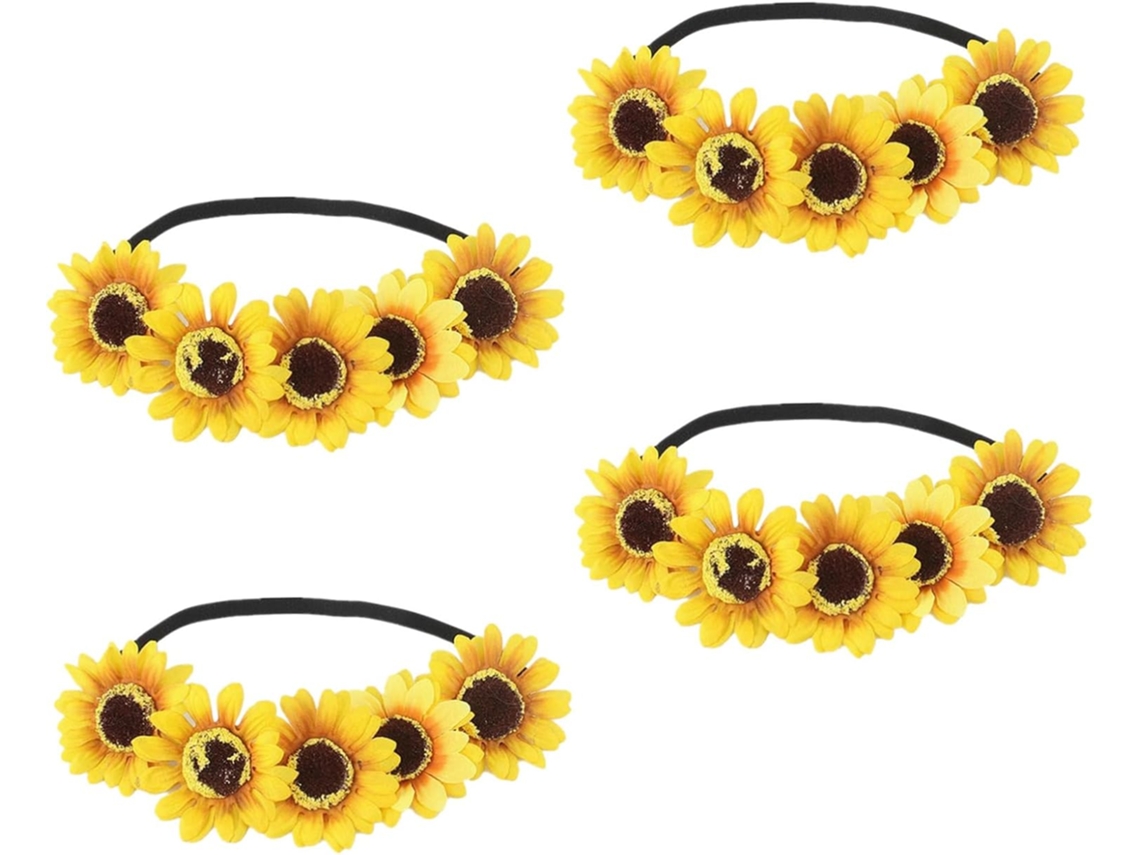 Diadema Elástica Cómoda De Girasol Con Flores Artificiales, 4 Piezas.
