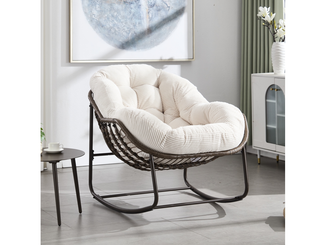 Silla columpio de mimbre para uso exterior, asiento acolchado con respaldo para entrada, sala de estar, patio y jardín.