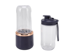 Licuadora portátil inalámbrica con capacidad de 300ml, recargable vía USB, incluye vaso y tapa.