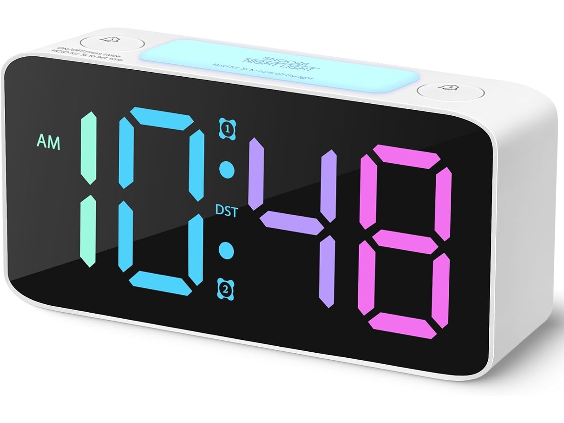 Despertador Ultrasónico Personas Sueño Profundo Pantalla Digital Control Volumen Puerto Carga Usb Blanco