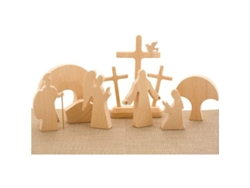 Decoración De Escena De Pascua En Madera Con Escena Del Nacimiento De Jesús Y La Resurrección.