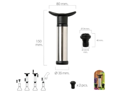 Bomba Vacio Vino Acero Inoxidable Con 2 Tapones ORYX