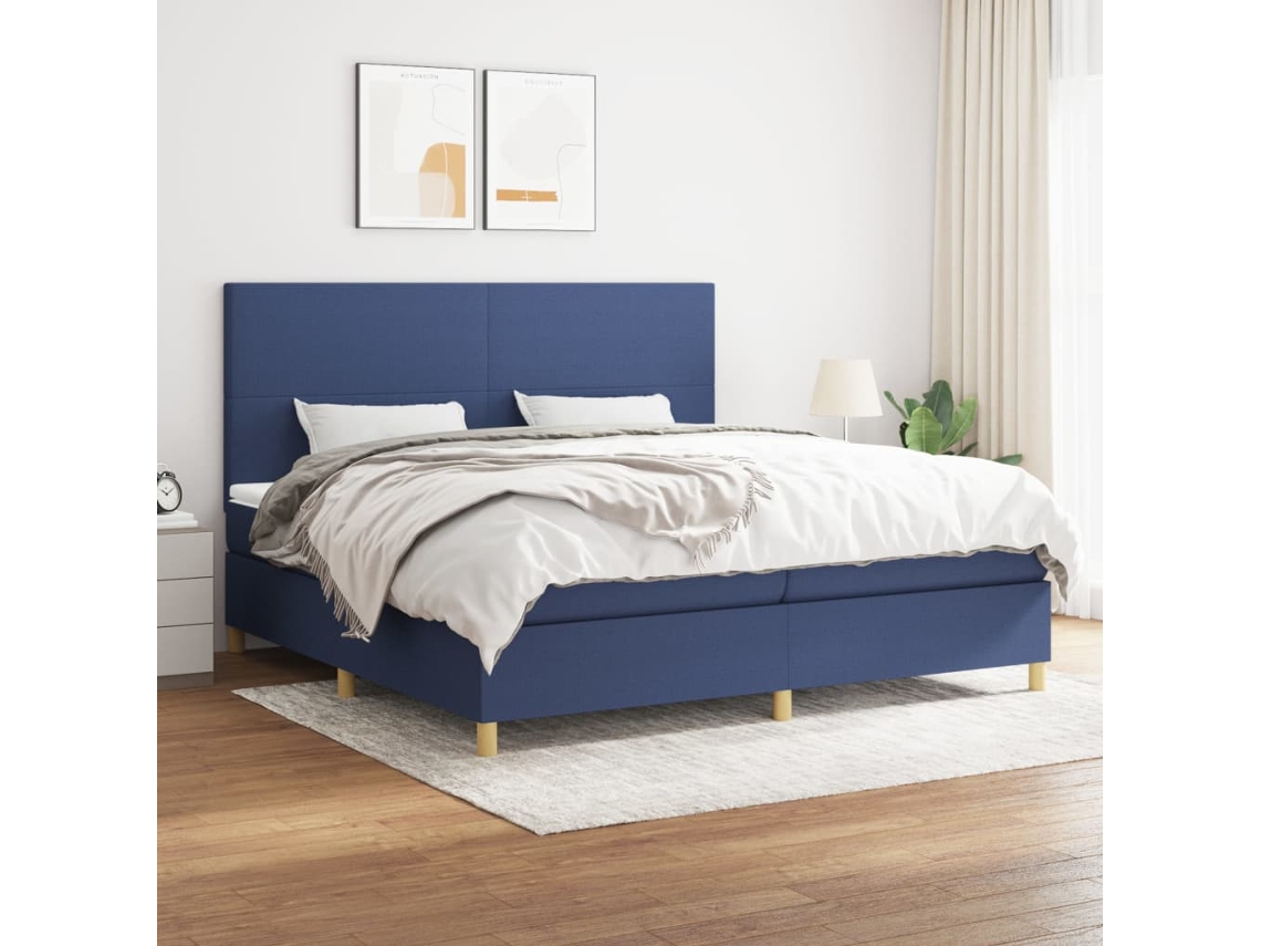 Cama Box Spring Con Colchón Tela Azul 200x200 Cm
