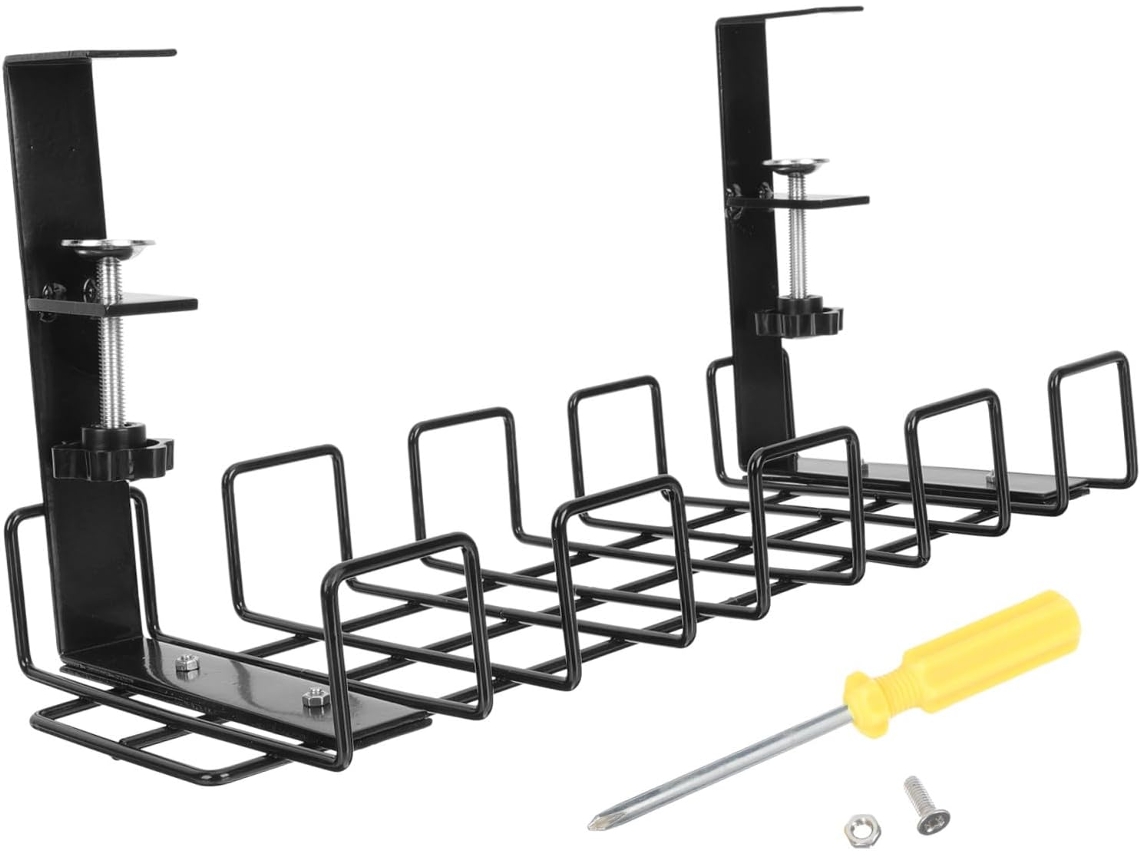 Organizador de cables colgante, ideal para la oficina y el hogar, organiza los cables debajo del escritorio, color negro.