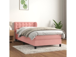 Cama Box Spring Con Colchón Terciopelo Rosa 80x200 Cm