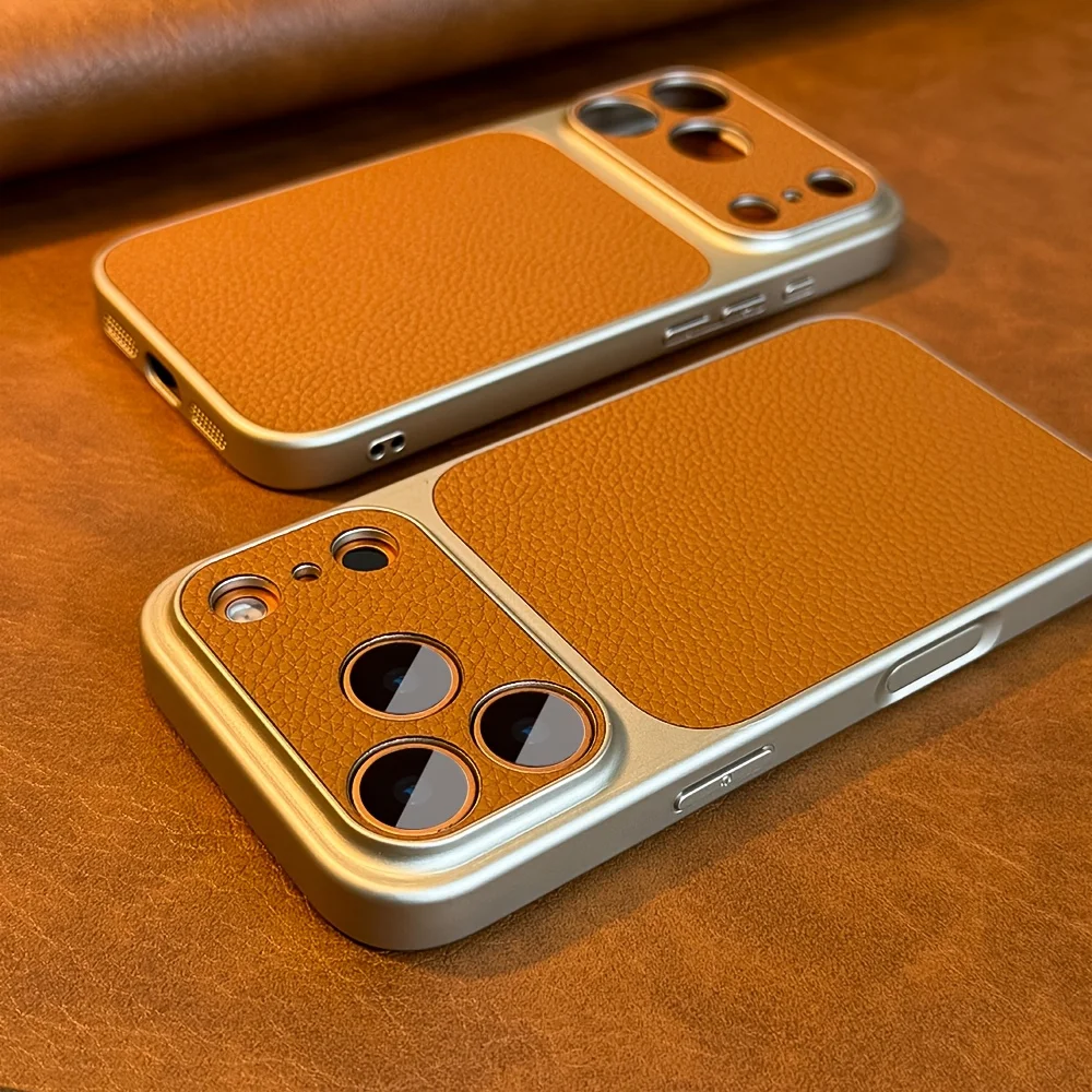 (iphone 16pro Max Marrón)funda Para Teléfono Color Caqui Con Textura De Lichi Mate,marco A Prueba De Golpes,cubierta Trasera A Prueba De Golpes