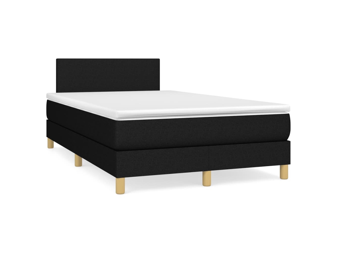 Cama Box Spring Con Colchón Y Luces Led Tela Negro 120x190 Cm