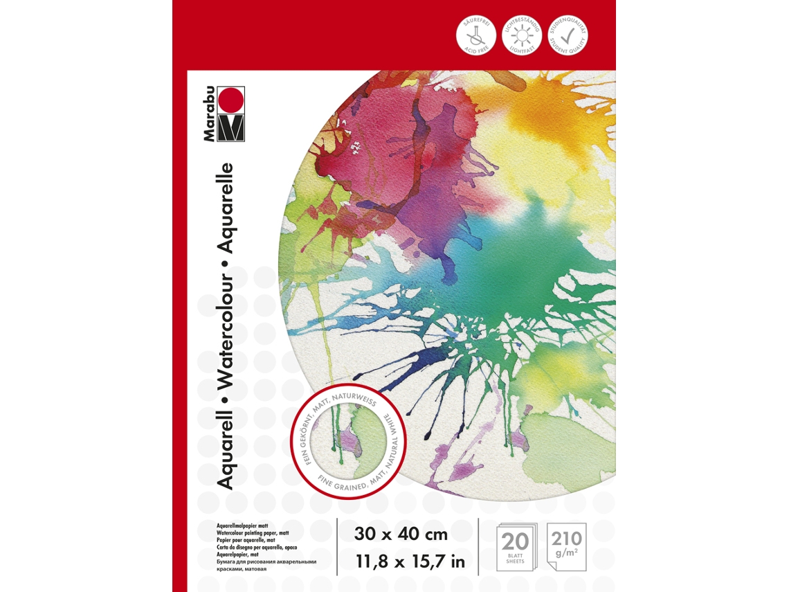Bloc de Acuarela MARABU 300 X 400 Mm 210 G/M² 20 Hojas