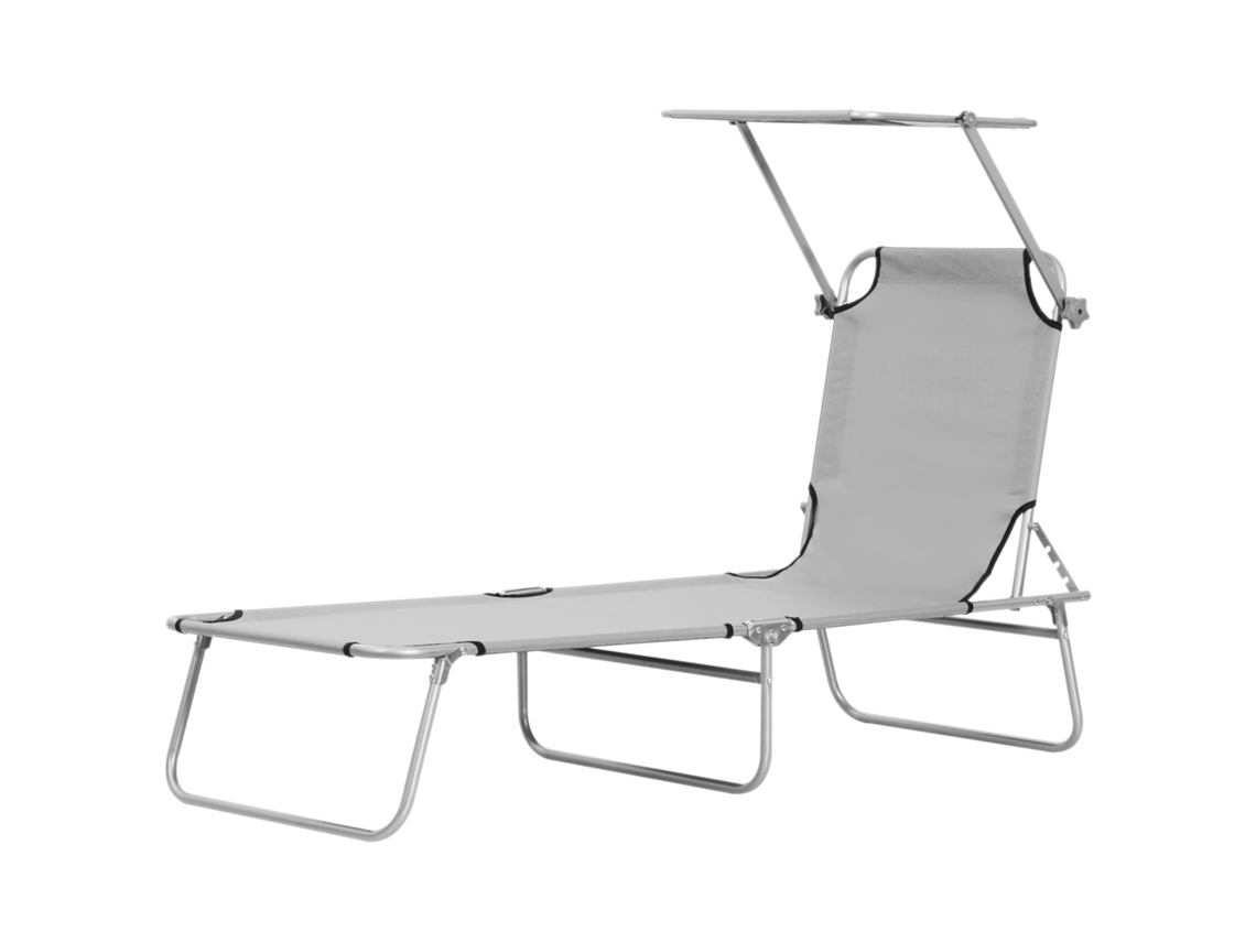 Tumbona Jardín Con Sombrilla Plegable 187x58x36 Cm Gris