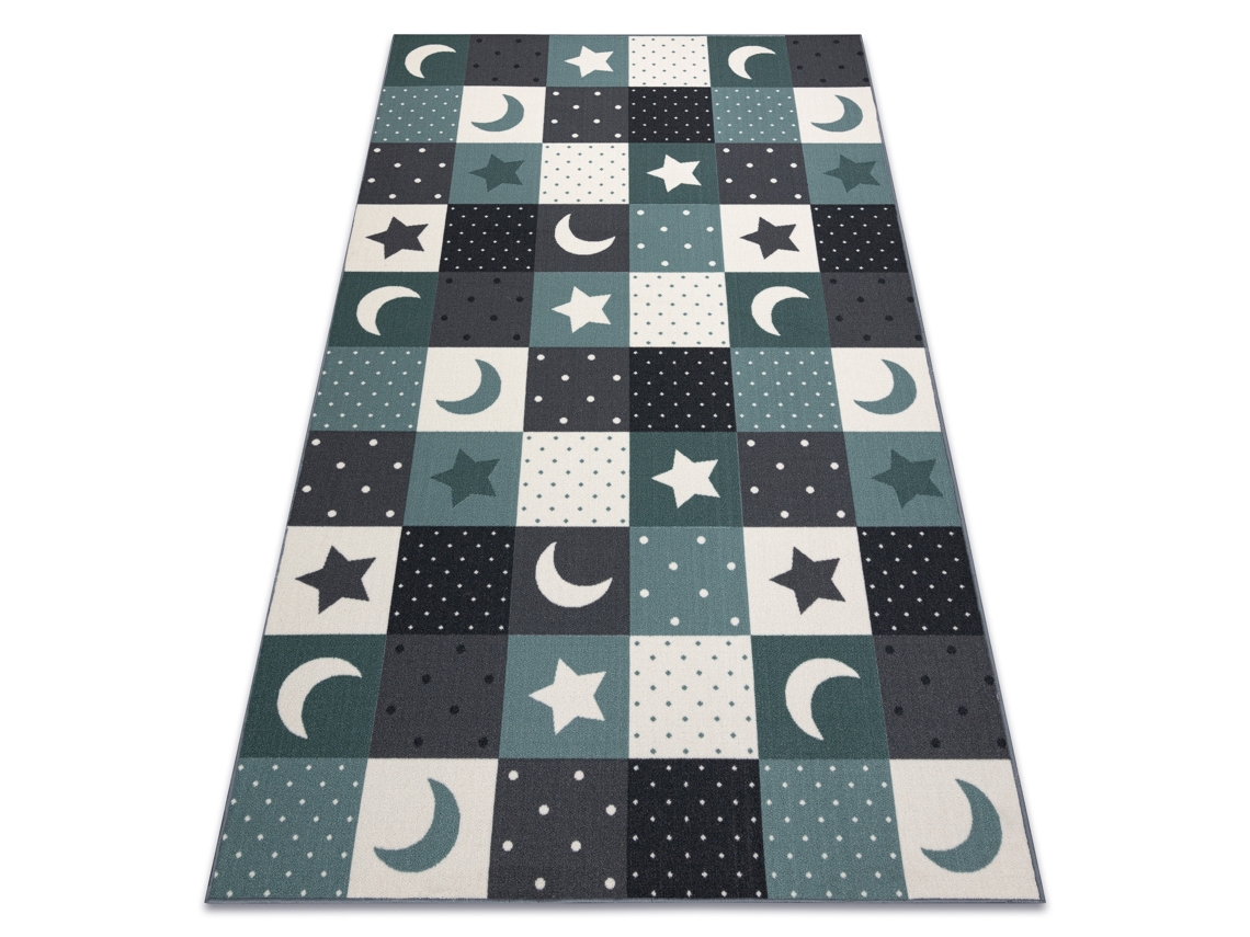 Alfombra Para Niños Stars Estrellas Turquesa / Gris (100 x 250 cm)