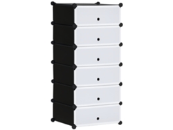 Zapatero modular con 6 cubos de plástico apilables, capacidad para 12 pares, color blanco.