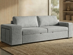 Sofá Cama 3 Plazas BUDWING Avery Gris + Chaise Longue + 2 Pufs (248 x 117 x 90 cm - Reversible Lado Derecho/Izquierdo)