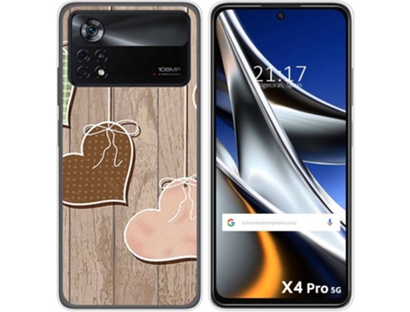 Carcasa para Xiaomi Poco X4 Pro 5G TUMUNDOSMARTPHONE Dibujos Corazones Madera Multicolor