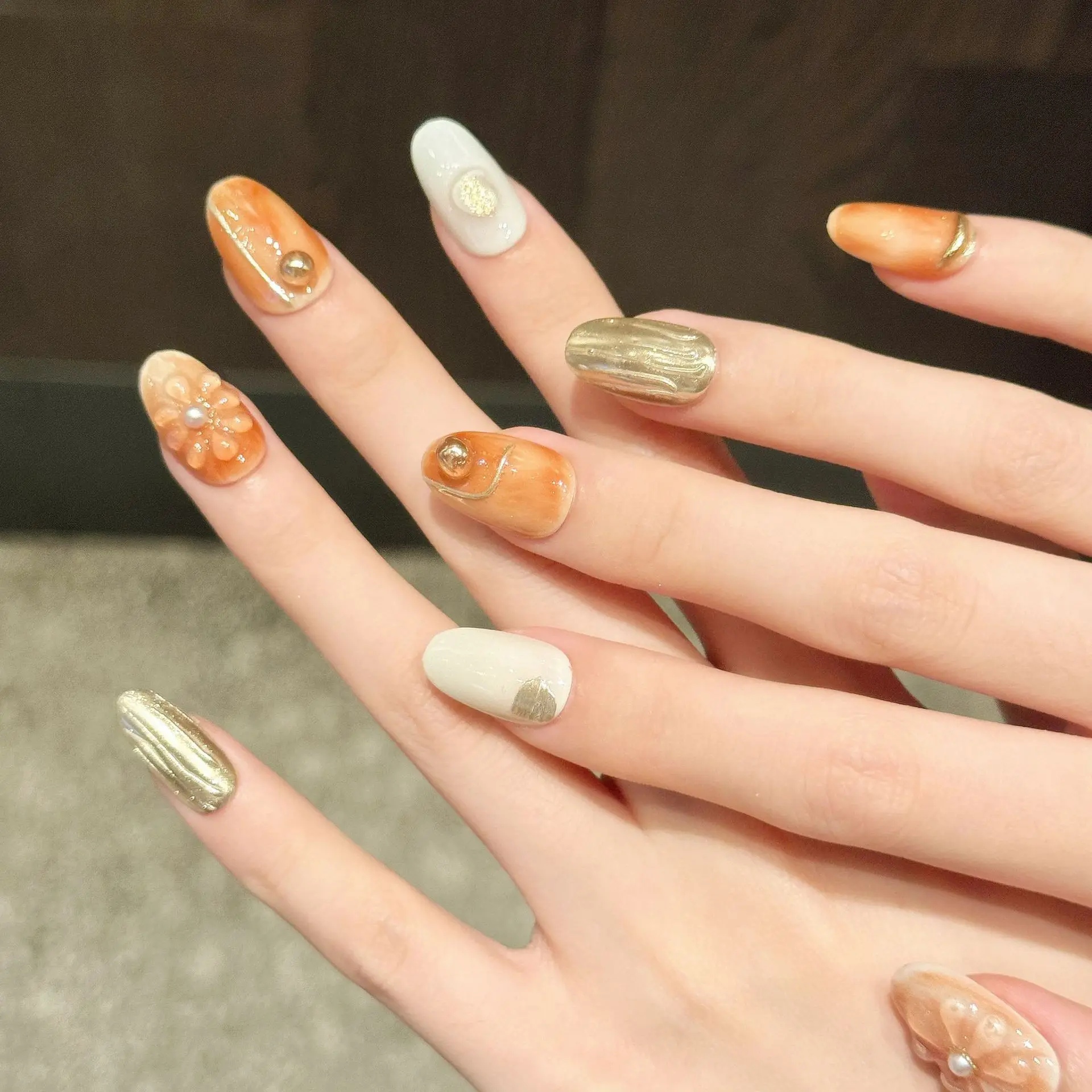 (2915-s) 10 Pegatinas De Uñas Postizas Hechas A Mano Con Degradado Dorado, Se Pueden Usar Con Uñas Postizas.