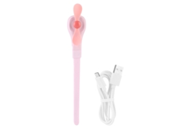 Mini ventilador portátil USB flexible rosa para viajes y oficina.