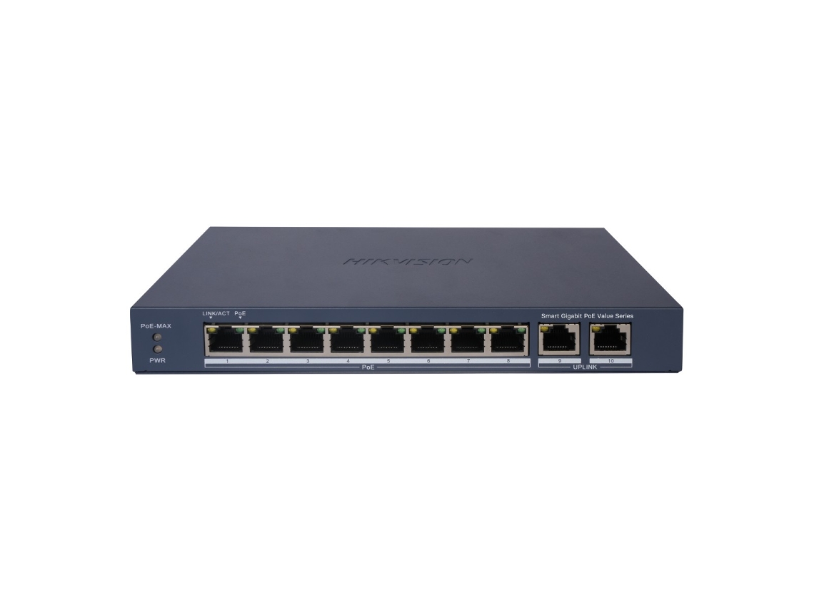Switch Poe Gestionado Hikvision 8x Poe 802.3af/at 2x Uplink Rj45 Azul