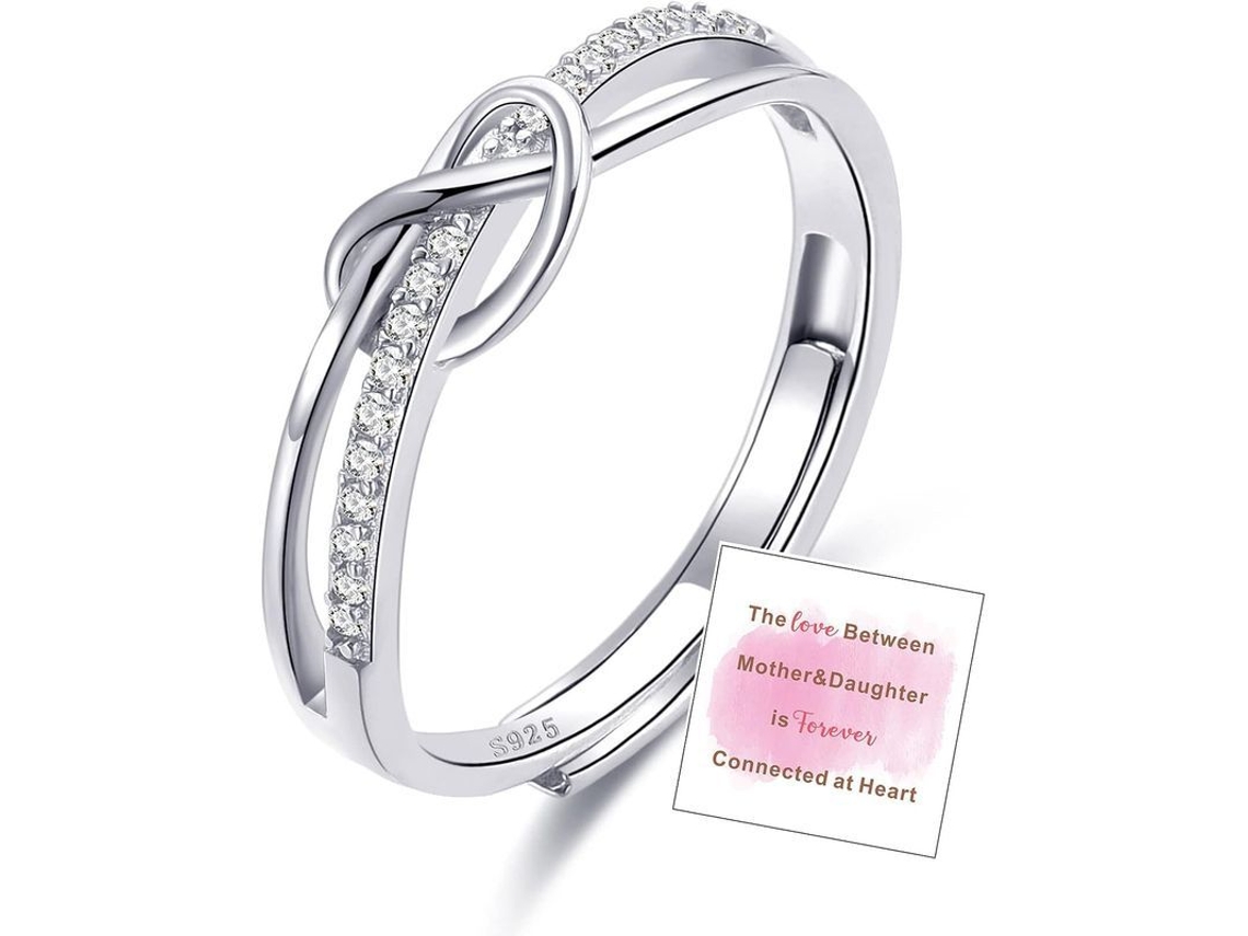 Anillo De Plata 925 Ajustable Para Mujer Lazos Interconectados Madre Hija Regalo De Amor Eterno