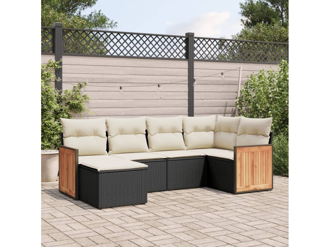 Conjunto de sofás de jardín de 6 piezas DKD Home Decor con cojines de mimbre negros