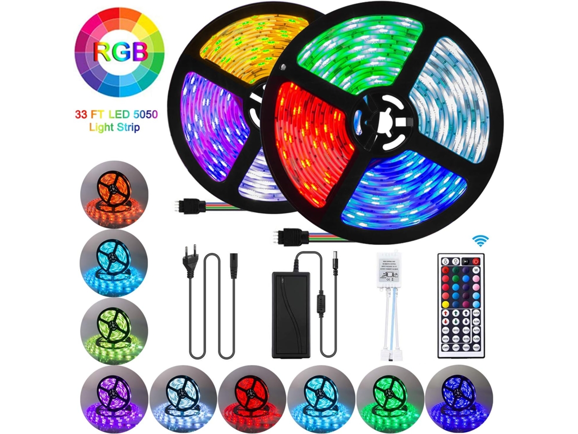 Tira LED de 10 m / 300 LED SMD 5050 RGB, tira multicolor con control remoto IR de 44 teclas, 12 V, 10 m PRIME KANG
