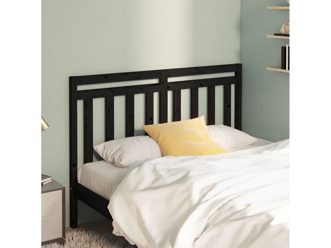 Cabecero De Cama Madera Maciza De Pino Negro 126x4x100 Cm