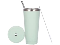 Copo térmico 2026 em aço inoxidável com tampa hermética e canudo, isolamento a vácuo, 500ml, verde claro.
