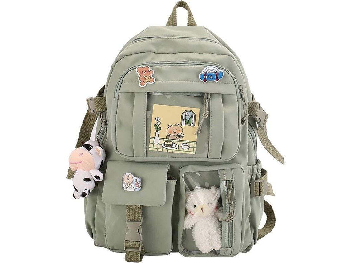 2026-mochila Kawaii Japonesa Escolar Con Colgante, Resistente Al Agua, Para Adolescentes, 15.6" Laptop, Nylon, Verde