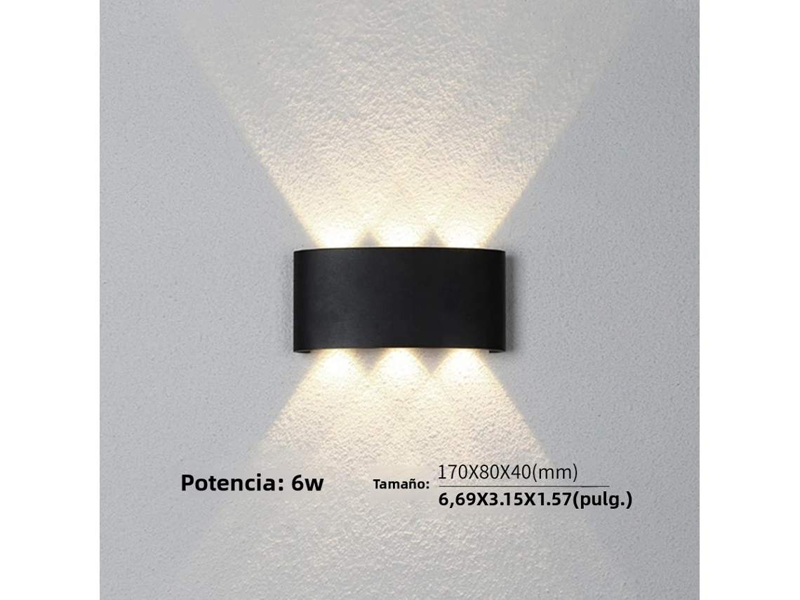 (luz Natural Negra) Aplique De Pared Led De 6w, Resistente Al Agua, Apto Tanto Para Uso Interior Como Exterior.