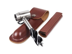 Taladro Manual Para Trabajar La Madera Con Funda De Cuero Para Camping Y Actividades Al Aire Libre, Acero Resistente, Color Marrón.
