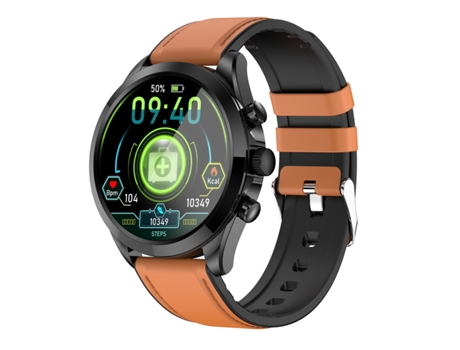 Smartwatch ET440 con correa de cuero con pantalla a color de 1,39'', compatible con monitorización de frecuencia cardíaca/presión