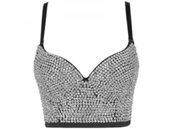 Top Crop Corset Sexy Para Mujer Con Encaje Y Piedras, Sutien Con Tirantes Ajustables Y Removibles 34b Negro