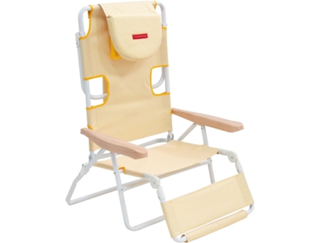 Silla Playa Plegable Hamaca Reclinable Reposabrazos 5 Posiciones Amarilla FLAMINGUEO