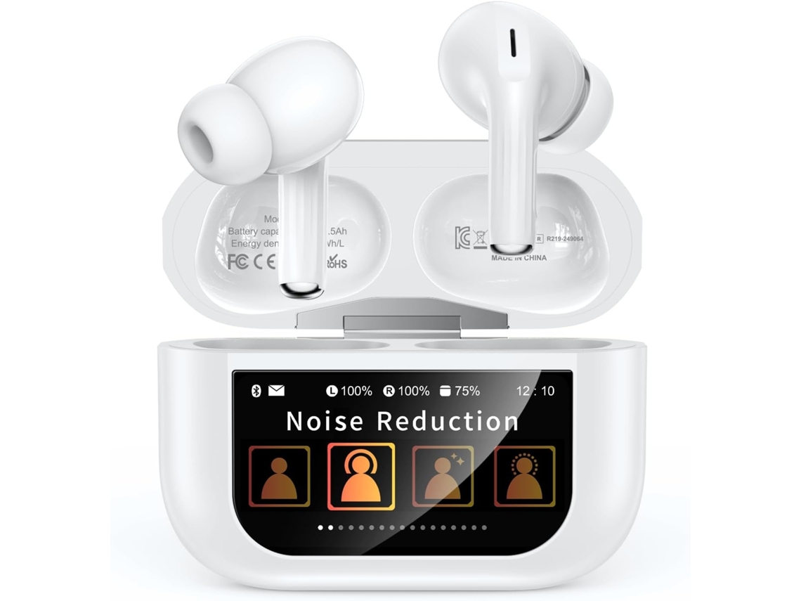 Auriculares inalámbricos Bluetooth 5.4, estuche inteligente con pantalla táctil, cancelación de ruido, sonido Hi-Fi, 5 modos de ecualización Ikikso