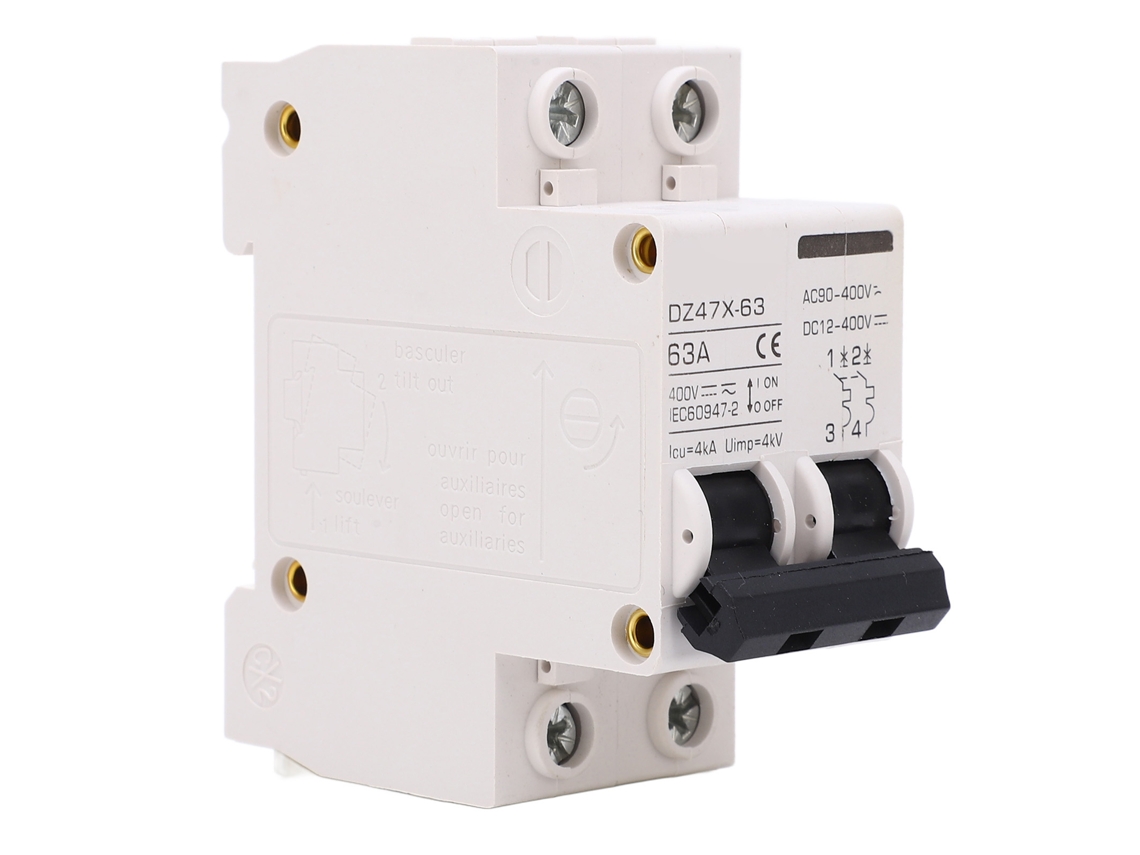 Omni-interruptor De Circuito Miniatura Ac Dc 63a 2p Para Panel Solar 400v Din Rail Retardante De Llama