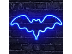 Luz Neon De Murciélago Para Halloween, Decoración Interior Exterior Fiesta Hogar Pared Azul
