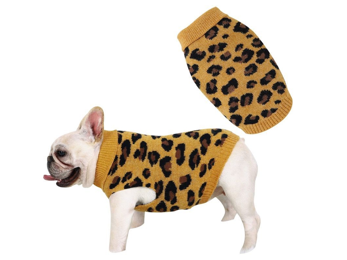 2026-suéter Para Cães E Gatos De Lã Quente Com Estampa De Leopardo Roupa De Inverno Tamanho S Amarelo