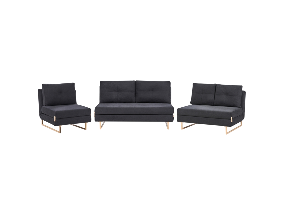 Conjunto de sofás Beliani Jerslev Cambalhota para 6 personas en tela negra
